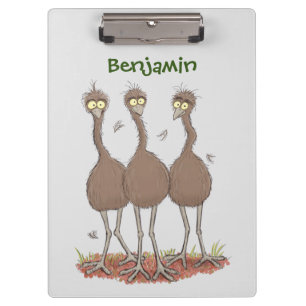 Funny Australian emu trio cartoon illustration Clipboard
