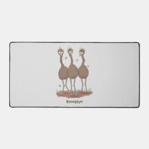 Funny Australian emu trio cartoon illustration Desk Mat
