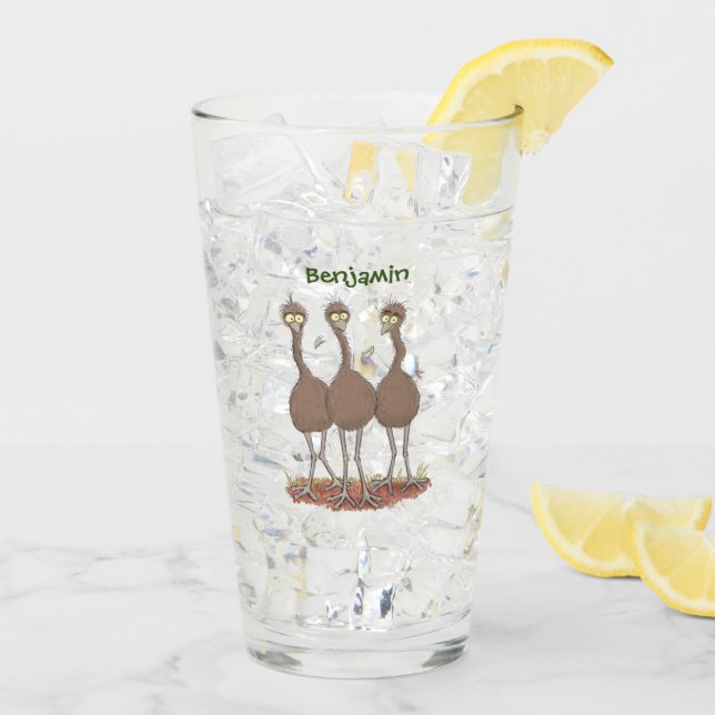 Funny Australian emu trio cartoon illustration Glass (Back Ice)