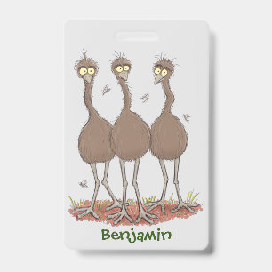 Funny Australian emu trio cartoon illustration ID Badge