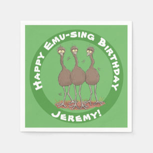 Funny Australian emu trio cartoon illustration Napkin