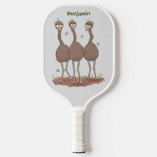 Funny Australian emu trio cartoon illustration Pickleball Paddle (Front)