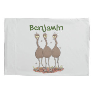 Funny Australian emu trio cartoon illustration Pillowcase