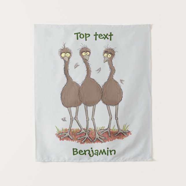 Funny Australian emu trio cartoon illustration  Tapestry (Front)