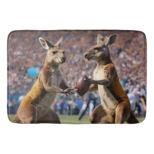 Funny Australian Kangaroos Playing Football, Bath Mat