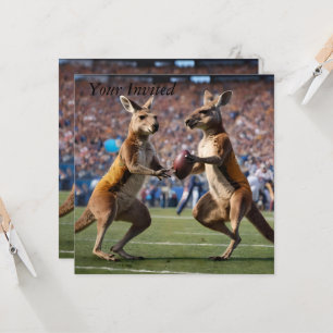 Funny Australian Kangaroos Playing Football, Invitation