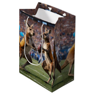 Funny Australian Kangaroos Playing Football, Medium Gift Bag
