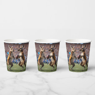 Funny Australian Kangaroos Playing Football, Paper Cups