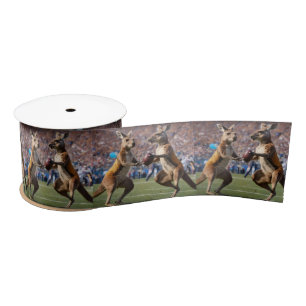 Funny Australian Kangaroos Playing Football, Satin Ribbon