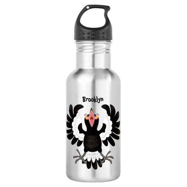 Funny Australian magpie cartoon illustration 532 Ml Water Bottle (Front)