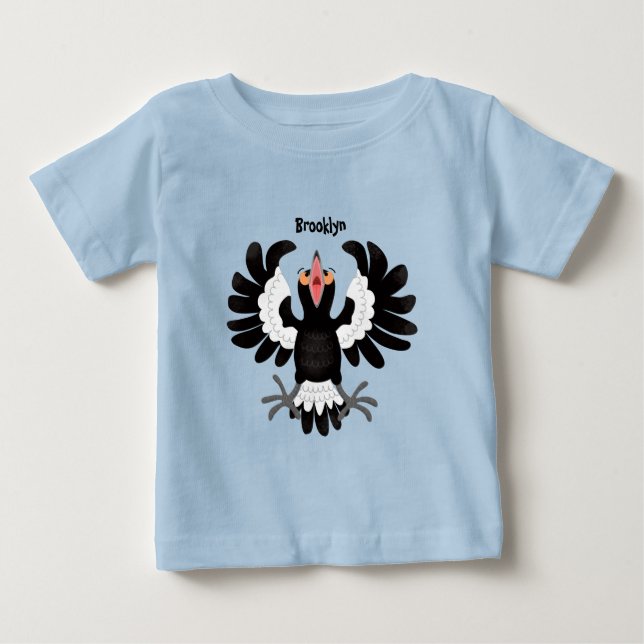 Funny Australian magpie cartoon illustration Baby T-Shirt (Front)