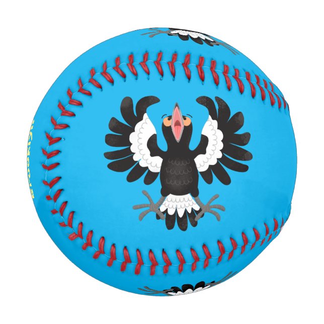 Funny Australian magpie cartoon illustration Baseball (Front Left)