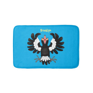 Funny Australian magpie cartoon illustration Bath Mat