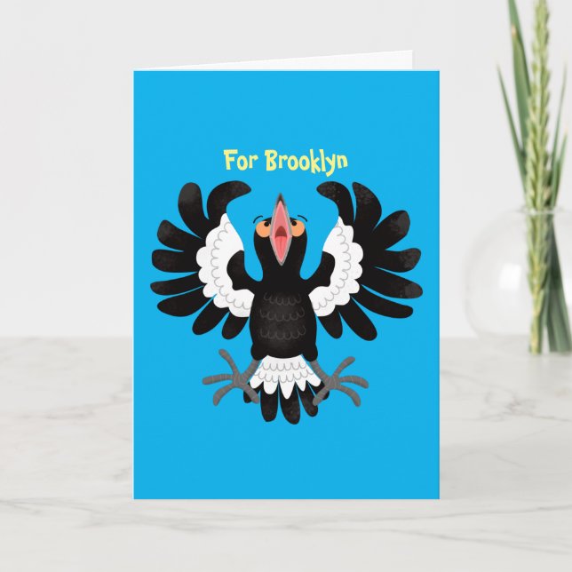 Funny Australian magpie cartoon illustration Card (Front)