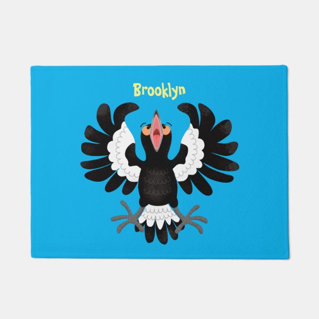 Funny Australian magpie cartoon illustration  Doormat (Front)
