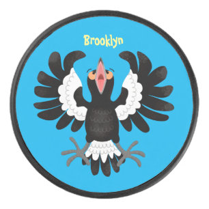 Funny Australian magpie cartoon illustration Hockey Puck