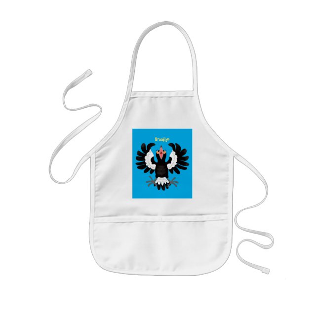 Funny Australian magpie cartoon illustration Kids Apron (Front)