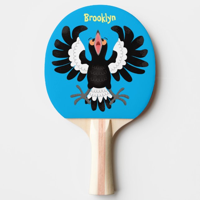 Funny Australian magpie cartoon illustration Ping Pong Paddle (Front)