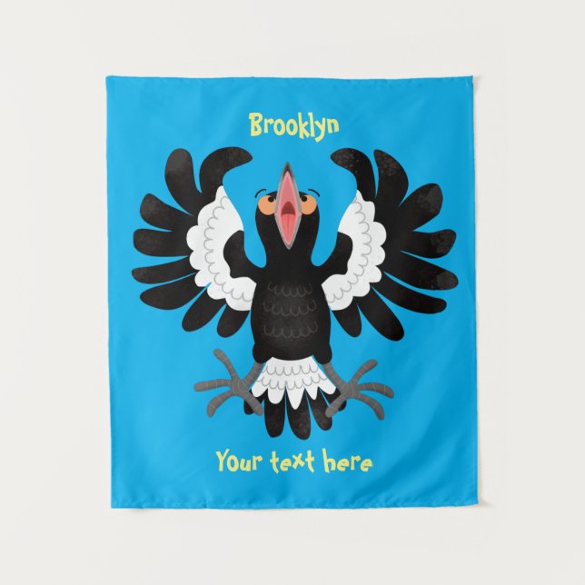 Funny Australian magpie cartoon illustration Tapestry (Front)