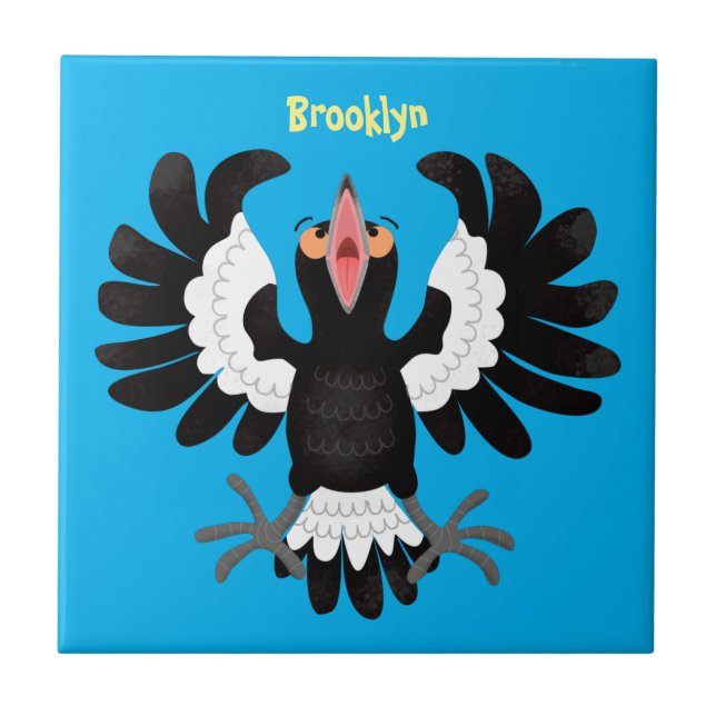 Funny Australian magpie cartoon illustration  Tile (Front)