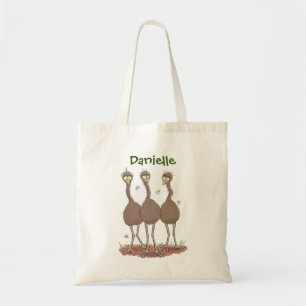 Funny Australian outback emus cartoon illustration Tote Bag
