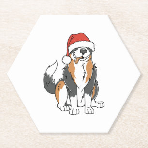 Funny Australian Shepherd Christmas Dog in Santa H Paper Coaster