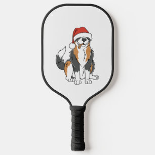 Funny Australian Shepherd Christmas Dog in Santa H Pickleball Paddle