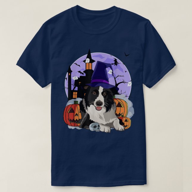 Funny Australian Shepherd Dog Halloween Witch Pump T-Shirt (Design Front)