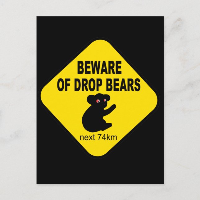 Funny Australian Sign. Beware of Drop Bears. Postcard (Front)