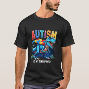 Funny Autism Awareness Cute Autistic T-rex Colorfu T-Shirt