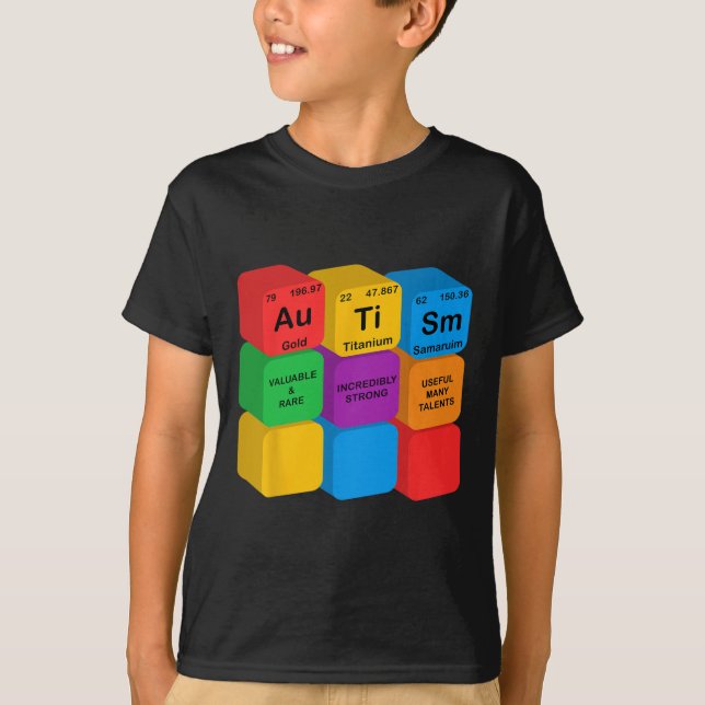 Funny Autism Awareness Elements Periodic Table Che T-Shirt (Front)