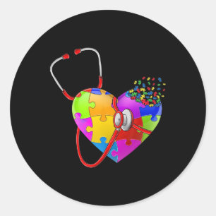 Funny Autism Awareness Nurse Autism Puzzle Stethos Classic Round Sticker