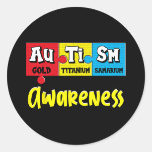 Funny Autism Awareness Puzzle Chemical Periodic Ta Classic Round Sticker