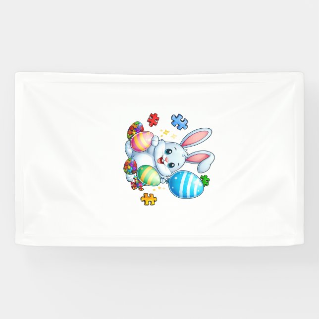 Funny Autism Awareness Puzzle Easter Bunny Eggs Ki Banner (Horizontal)