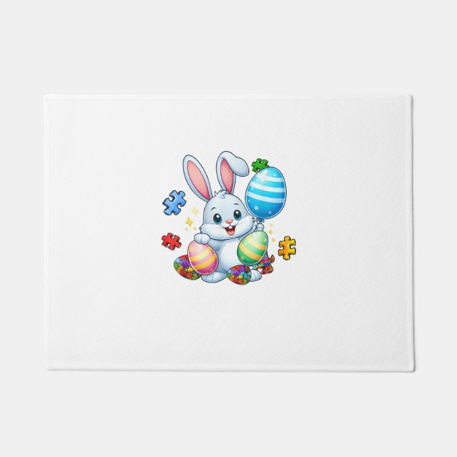 Funny Autism Awareness Puzzle Easter Bunny Eggs Ki Doormat (Front)