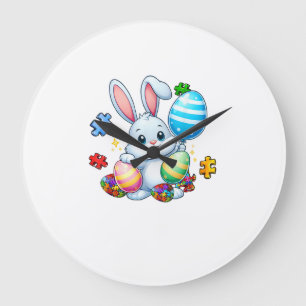 Funny Autism Awareness Puzzle Easter Bunny Eggs Ki Large Clock
