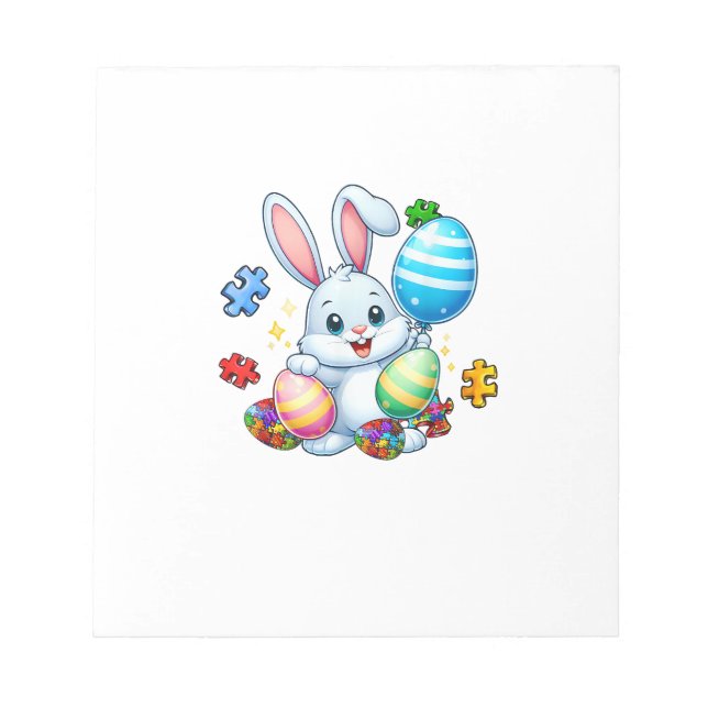Funny Autism Awareness Puzzle Easter Bunny Eggs Ki Notepad (Front)