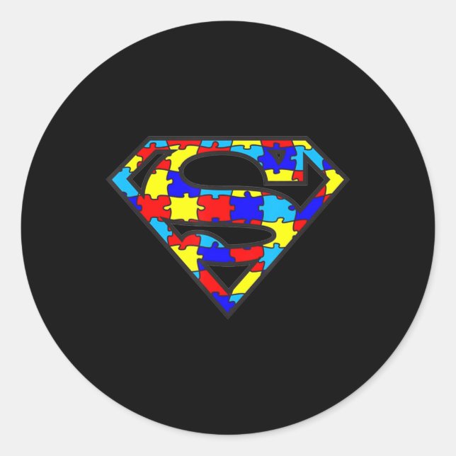 Funny Autism Awareness Superhero T-Shirt170  Classic Round Sticker (Front)