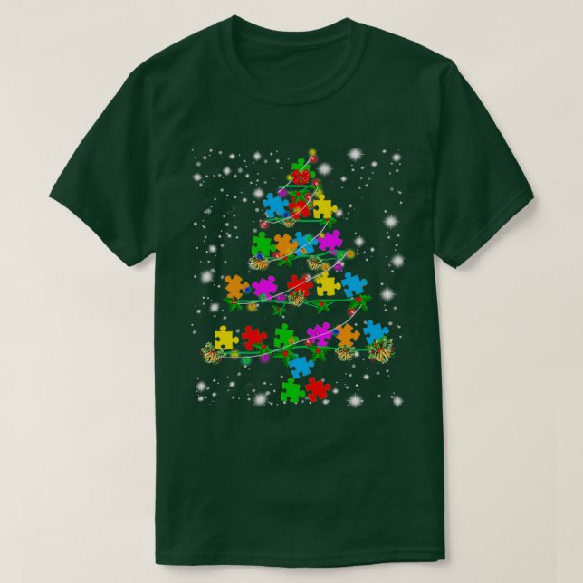 Funny Autism Christmas Tree Ornament Decor Gift T-Shirt (Design Front)