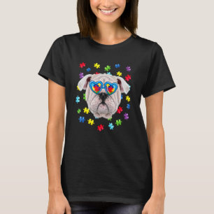 Funny Autism English Bulldog Dog Puzzle Sunglasses T-Shirt