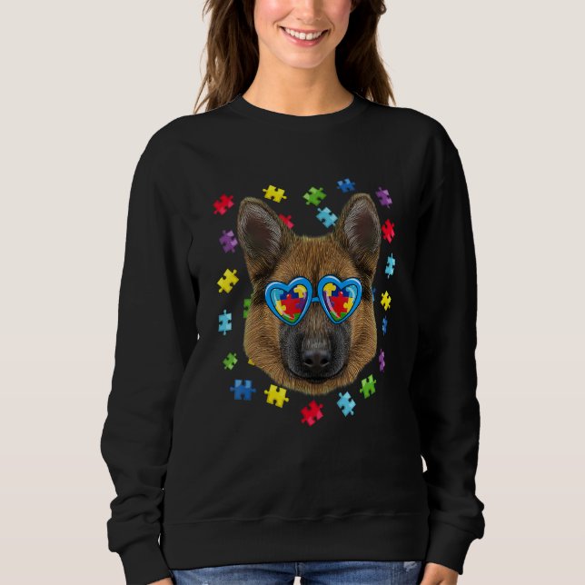 Funny Autism German Shepherd Dog Puzzle Sunglasses Sweatshirt (Front)