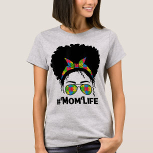 Funny Autism Mom Messy Bun Shirt For Women. This C