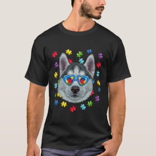 Funny Autism Siberian Husky Dog Puzzle Sunglasses T-Shirt
