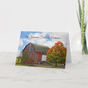 Funny Autumn Over the Hill Barn and Tree Birthday Card