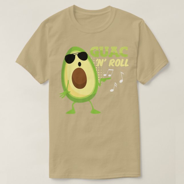Funny Avocado Guac n Roll Guacamole Mexican Rocker T-Shirt (Design Front)