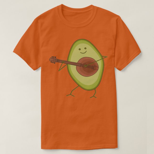 Funny Avocado Plays Guitar Vegetable T-Shirt (Design Front)