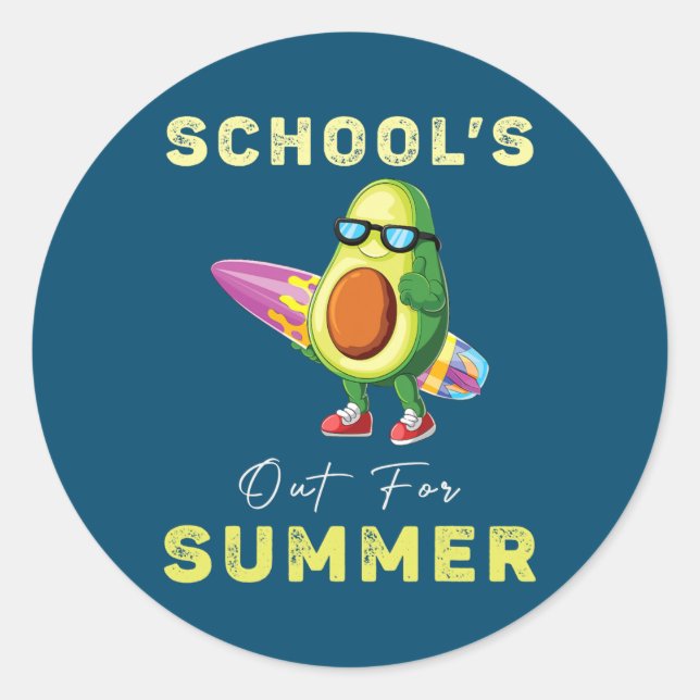 Funny Avocado Schools Out For Summer Teacher  Classic Round Sticker (Front)