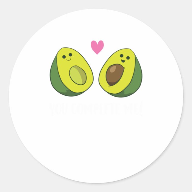 Funny Avocado You Complete Me Cute Avocado Classic Round Sticker (Front)