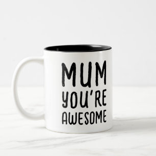Funny Awesome Mum Son Modern Black And White Typo Two-Tone Coffee Mug