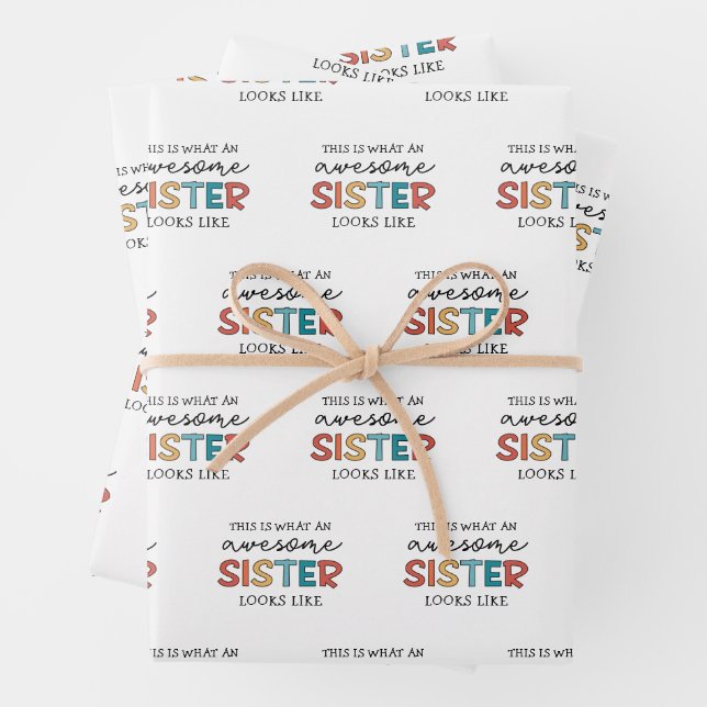 Funny Awesome Sister | Gifts for Best Sister Ever Wrapping Paper Sheet (In situ)